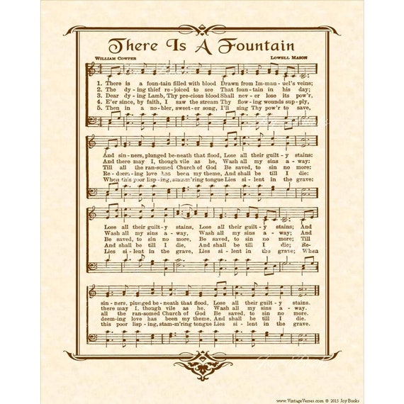 THERE IS A Fountain 8x10 Antique Hymn Art Print Natural Etsy