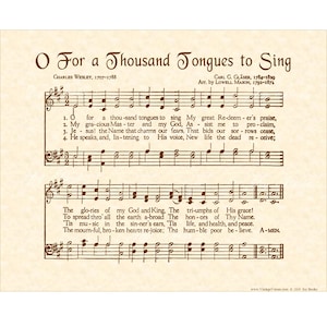 O For A Thousand Tongues To Sing Christian Home & Office Decor Sheet Music Art Hymn On Parchment Vintage Verses Farmhouse Wall Art Gospel
