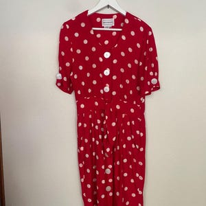 Vintage Karin Stevens 90’s red white polka dot dress Size 10