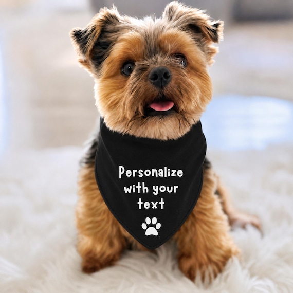Personalized Dog Bandana with Paw, Custom Tie-On Pet Scarf, Reversible Triangle Style