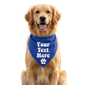 Custom Text Dog Bandana: Blue Tie-On Cotton personalized Pet Scarf