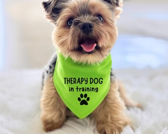 Therapy Dog in Training Bandana, Reversible Green Tie-On or Snap-On Service Dog Accessory