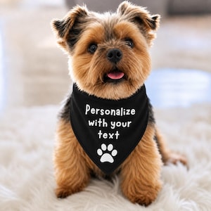 Personalized Dog Bandana with Paw, Custom Tie-On Pet Scarf, Reversible Triangle Style