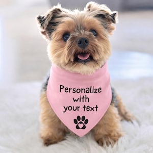 Personalized Pink Dog Bandana, Custom Tie-On Pet Scarf with Name, Sizes XX-small-X-Large