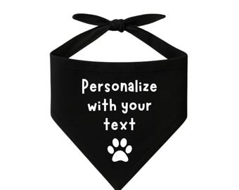 Personalized Dog Bandana: Black Cotton Custom Tie-On Pet Scarf with Paw, Over the Collar