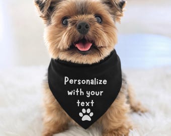 Personalized Dog Bandana with Paw | Custom Tie-On Pet Scarf, Reversible Triangle Style