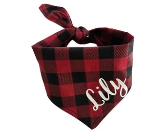 Personalized Plaid Dog Bandana: Red & Black Buffalo Check, Tie-On