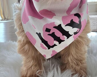 Personalized Cow Print Dog Bandana: Snap on Pink Cowgirl Pet Scarf
