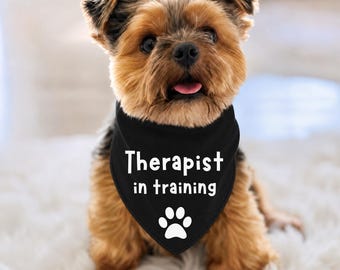 Therapist in Training Dog Bandana, Black Tie-On Pet Scarf