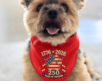 Patriotic Dog Bandana, 250 Years Freedom Paw Print Tie-On Scarf