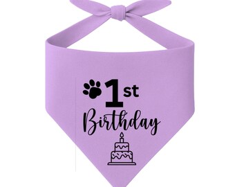 1st Birthday Dog Bandana,Lavender  Tie on Pet scarf