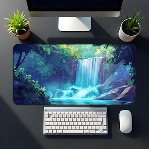 Serene Waterfall Desk Mat, Inspirational Office Decor, Nature Lover Gift, Home Office Accessory, Gaming Mouse Pad, Desk Organizer
