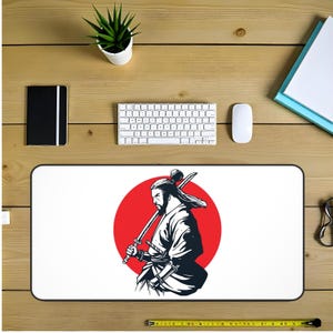Samurai Desk Mat, Japanese Warrior Gaming Mouse Pad, Asian Art Desk Accessories, Office Desk Decor, Work From Home Desk Supplies