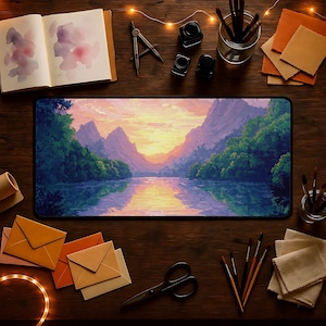 Scenic Desk Mat with Sunset Mountain Design, Office Decor, Gaming Mat, Gift for Students, Nature Lover&#39;s Accessory, Workspace Essentials