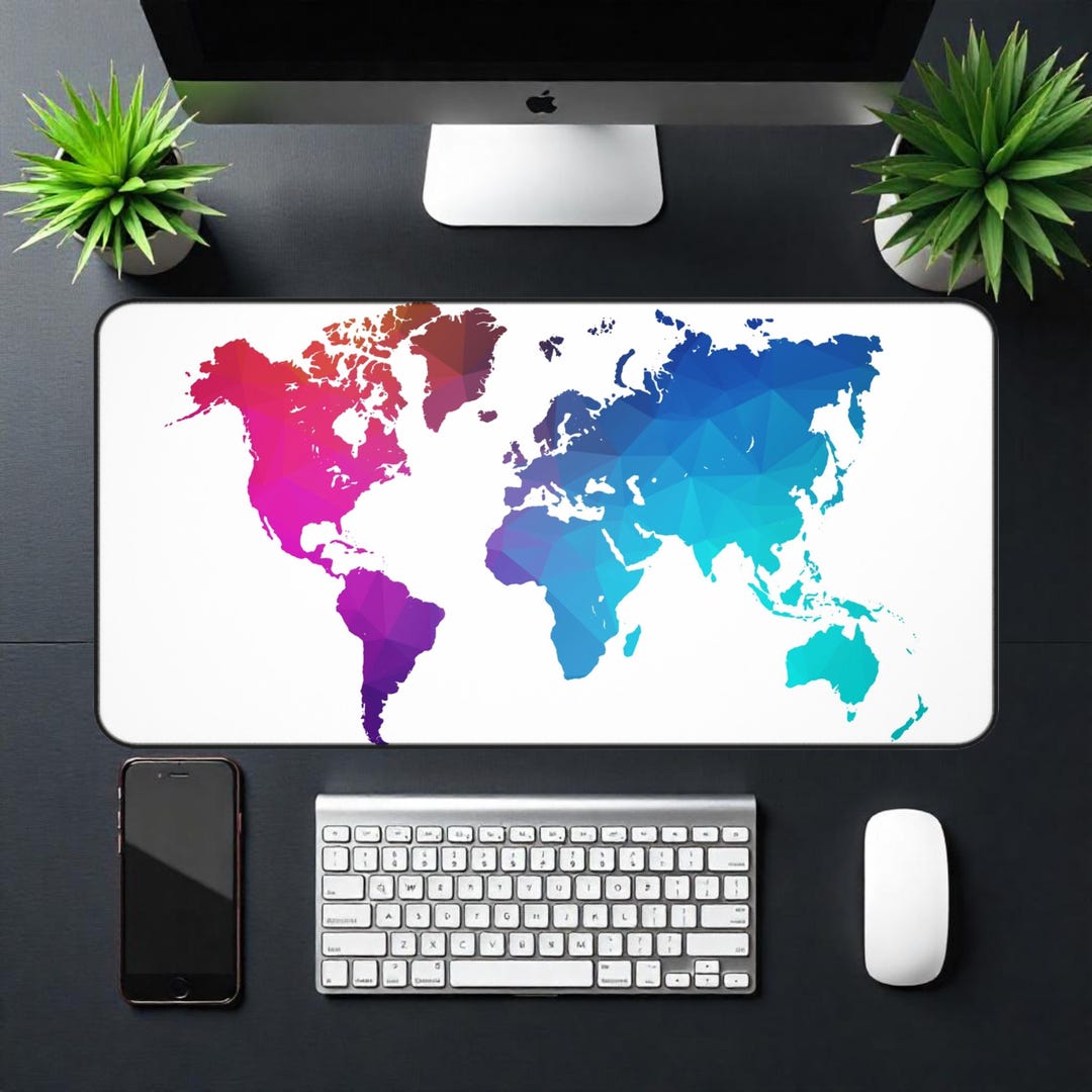 Desktop Mat Map Colorful World Map Mousepad Desk Mat, Gaming Pad, Office Accessories ...