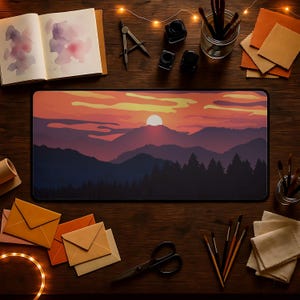 Sunset Mountain Desk Mat, Office Decor, Gaming Mouse Pad, Gift for Nature Lovers, Desk Accessories, Home or Work
