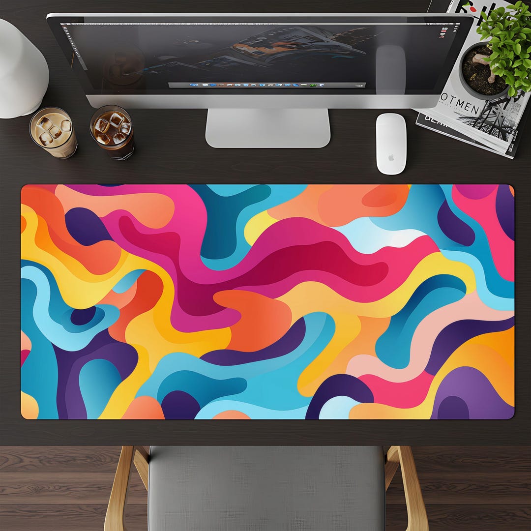 Vibrant Desk Mat - Colorful Abstract Design, Home Office Accessories ...