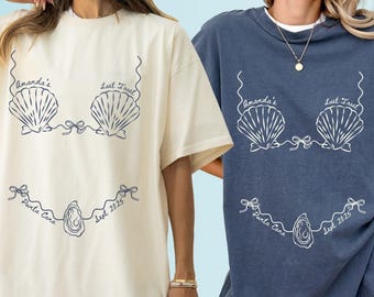 Mermaid Bachelorette Shirts, Custom Seashell Bikini Graphic Bachelorette Shirt, Coastal Bachelorette Shirts, Oyster Bachelorette T-shirts