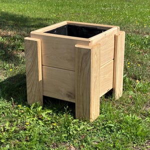 Flower pot made of solid oak 36 x 36 cm – handmade planter rustic natural garden terrace entrance weatherproof outdoor