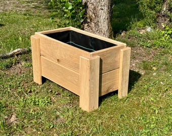 Pot de fleurs rustique en chêne massif – 65 x 36 cm – Jardinière artisanale pour jardin, terrasse et cour – Décoration durable