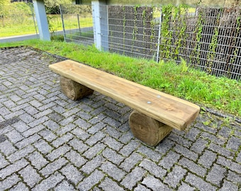 Banco de jardín Veischedetal 200 cm sin respaldo, banco de exterior de madera maciza, rústico, resistente a la intemperie, banco redondo de madera de pino, banco de parque, terraza, muebles de jardín