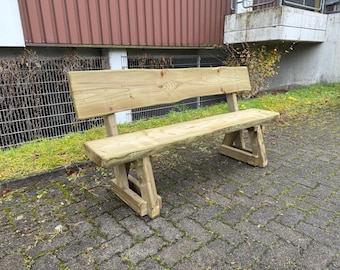 Banco de jardín Frettertal 170 cm – Banco de madera hecho a mano de pino regional impregnado con KDI para jardín, terraza, balcón, resistente a la intemperie, rústico