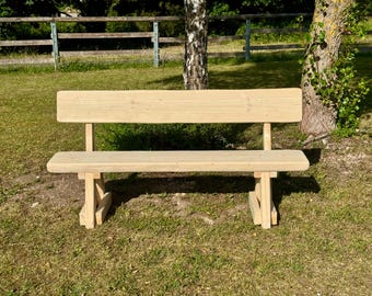 Banco de jardín “Frettertal” 3 plazas – Fabricado a mano con madera blanda regional, natural, para jardín y terraza Banco de madera para jardín