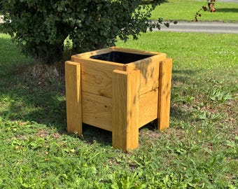 Pot de fleurs Ennepe en chêne massif 36 x 36 cm jardinière résistante aux intempéries émaillée à la main jardinière extérieure rustique en bois terrasse balcon entrée