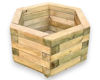 Pot de fleurs hexagonal en bois imprégné de KDI - pot de fleurs résistant aux intempéries, imprégné de longue date à la main dans le Sauerland