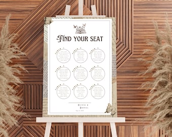 Vintage Book Wedding Seating Chart & Table Cards: Literary Canva Template (Digital Download)