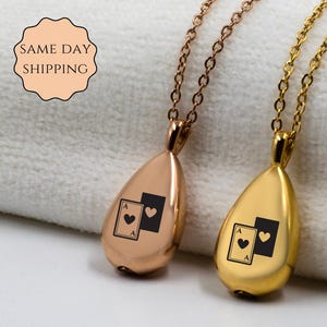 Collar con urna de naipes Ace, colgante conmemorativo de póquer personalizado, recuerdo de cremación grabado, joyería de juego de acero inoxidable, regalo de condolencia