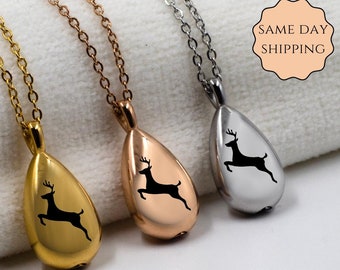 Personalized Reindeer Urn Necklace: Teardrop Keepsake Memorial Jewelry
