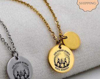 Feminist Engraved Stainless Steel Pendant Necklace: Empowering Witch Charm