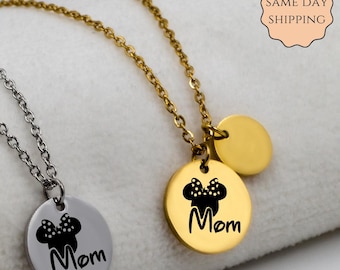 Minnie Mom Necklace: Stainless Steel Mickey Inspired Jewelry