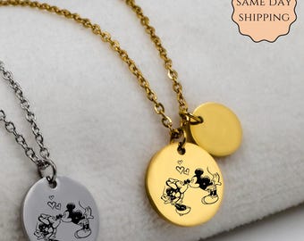 Mickey and Minnie Kiss Necklace: Sterling Silver Couple Jewelry