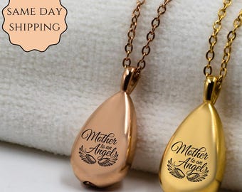 Mother of Angel Memorial Necklace: Engraved Teardrop Cremation Jewelry