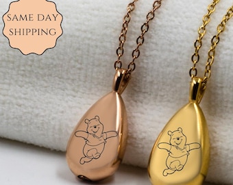 Collar de urna personalizado de Winnie Bear: recuerdo de cenizas de cremación en forma de lágrima