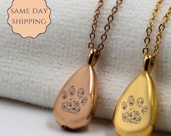 Custom Paw Print Urn Necklace: Pet Memorial Ash Keepsake