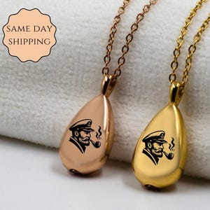 Personalized Sea Captain Urn Necklace: Nautical Cremation Jewelry, Ashes Keepsake