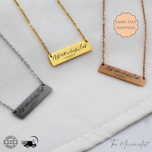 Alhamdulillah Engraved Bar Necklace, Islamic Horizontal Pendant, Stainless Steel or Gold Minimalist Necklace, Muslim Gift for Eid or Ramadan