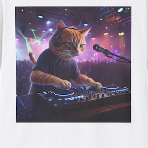 DJ Cat Unisex T-Shirt, Funny Music Tee, Cat Lover Gift, Party Apparel, Festival T-Shirt, Quirky Graphic Tee
