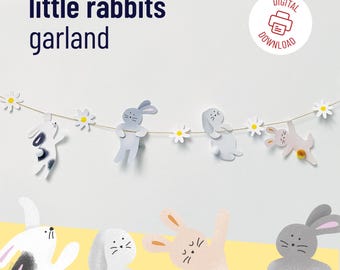 Easter Bunnies Garland: DIY Printable Little Rabbits Bunting Banner for Spring Decor (PDF)