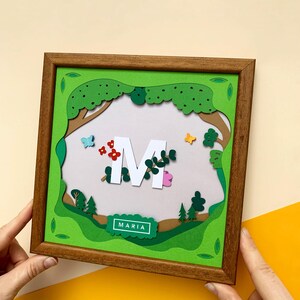 Personalized Baby Initial Sign - Enchanting Forest Nursery Decor - Custom Framed Raised Paper Wall Art for Baby Room - Baby Shower Gift