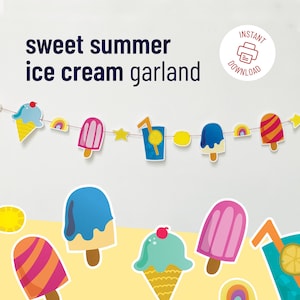 Ice Cream Garland • Summer Printable Colorful Party Decor • Kids Birthday Craft Activity • DIY Ice Cream Coloring Page Banner PDF