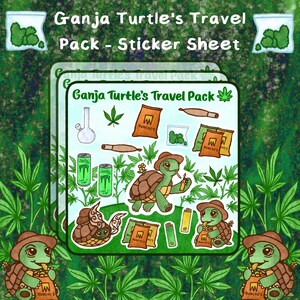 Feuille d'autocollants pour sac de voyage de la tortue ganja | Sticker en vinyle Tortue stoner | Sticker artistique pour toutes les surfaces ; Étuis de téléphone, bouteilles d'eau et plus encore !