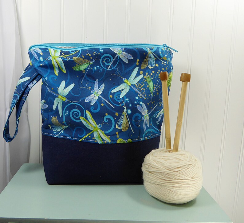 Dragonfly Project bag knitters gift gift for knitter WIP dragonfly bag Knitting bag with zipper