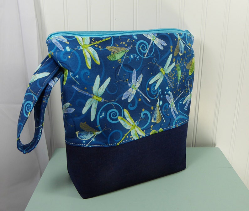 Dragonfly Project bag knitters gift gift for knitter WIP dragonfly bag Knitting bag with zipper