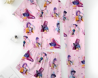 Huntrix Kpop Demon Hunters Kids Pajama Set, Cute KPop Girl Sleepwear, Cute Anime Girl PJs, Soft Summer Kids Lounge Gift, Cartoon Sleepwear