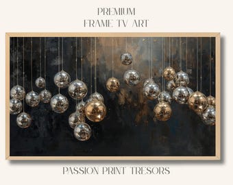 Moody Disco Ball Frame TV Art 4K | New Year’s Eve Gold Silver Abstract Painting | Dark NYE Samsung Frame TV Artwork
