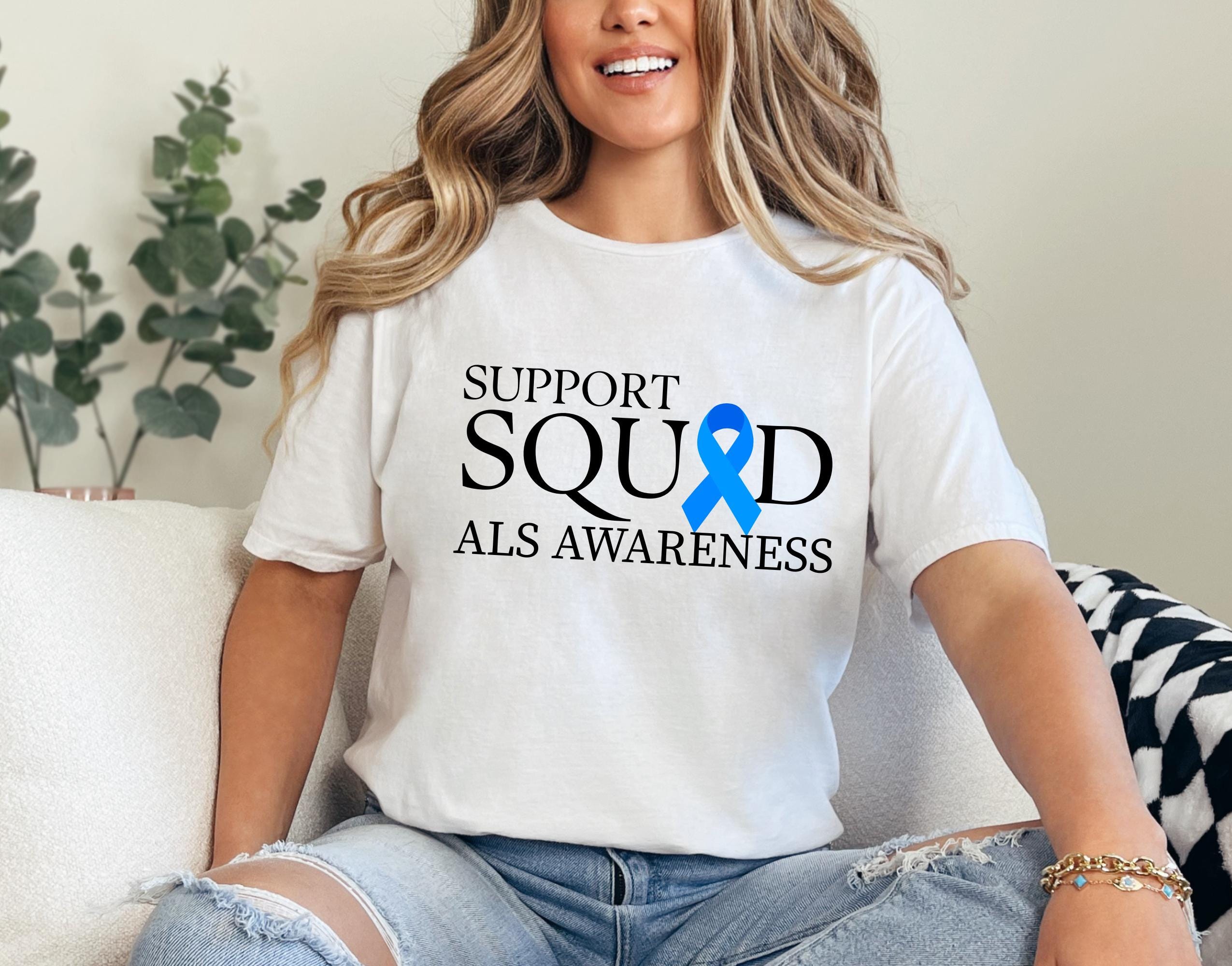 Support Squad ALS Awareness Shirt Blue Ribbon Tee, ALS Fighter Warrior Hoodie Gift, Awareness Month Sweatshirt, Support ALS Fighter tee Gift